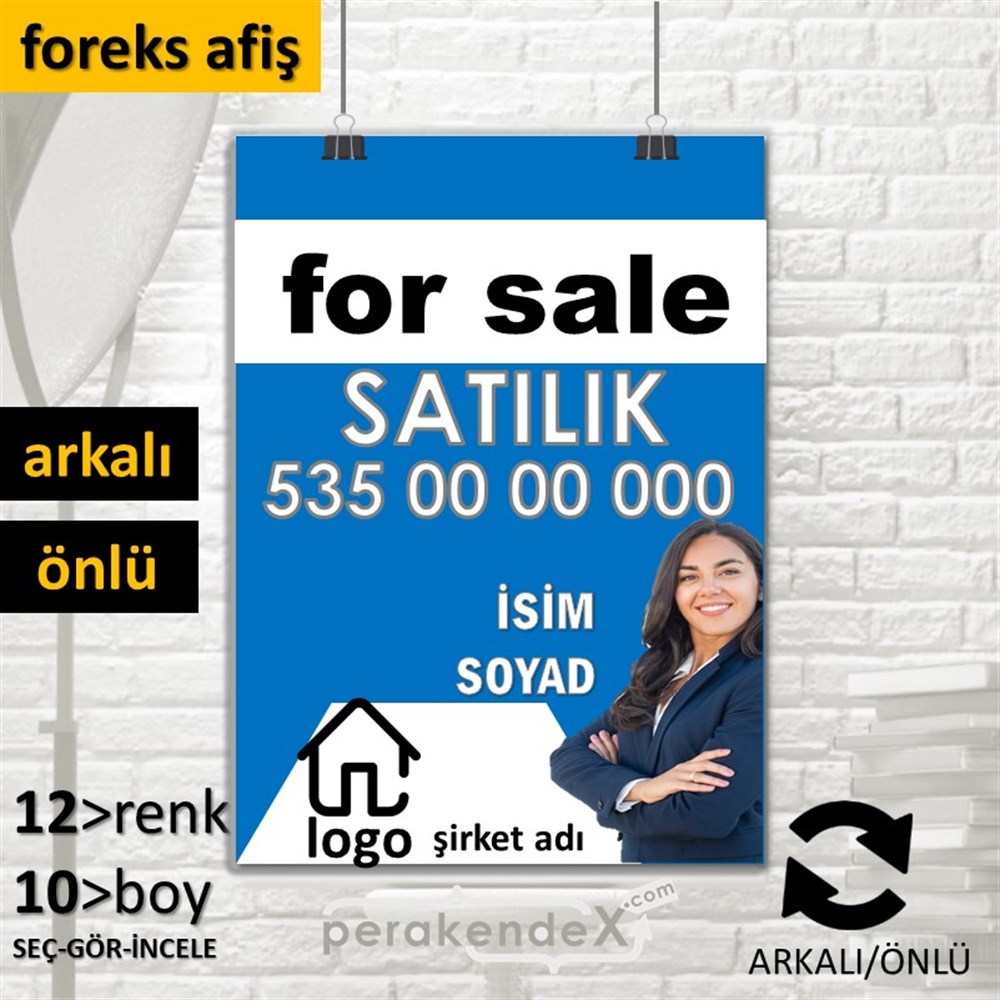 İngilizce Satılık Yazısı 002 SERT PLASTİK POSTER,  AFİŞ -dikdörtgen,çift yön baskısert plastik poster,  afiş