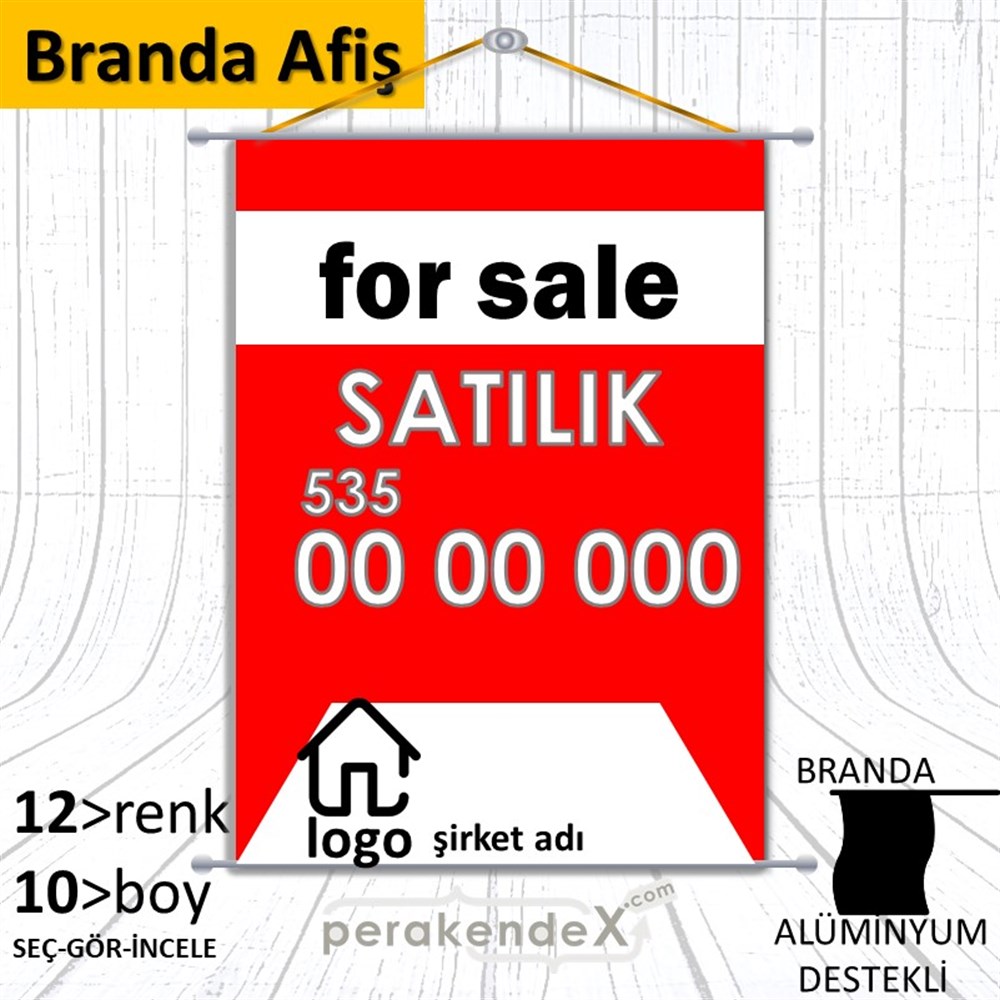 İngilizce Satılık Yazısı 003 BRANDA POSTER,  AFİŞ -dikdörtgen,tek yön baskıbranda poster,  afiş