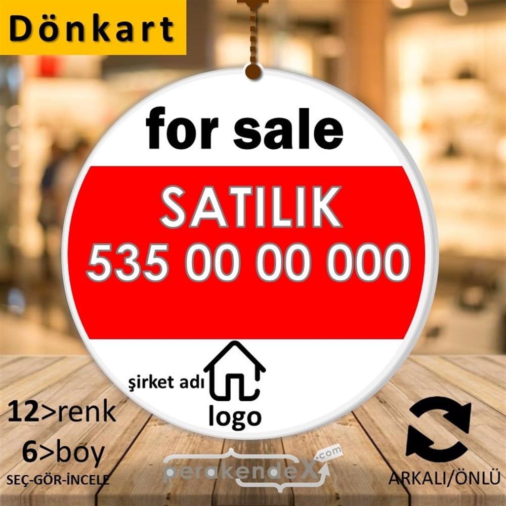 İngilizce Satılık Yazısı 003 DÖNKART -oval,çift yön baskıdön-kart