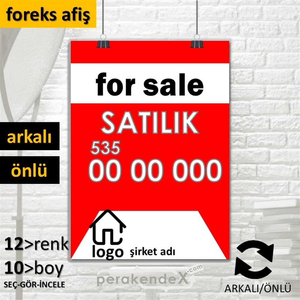 İngilizce Satılık Yazısı 003 SERT PLASTİK POSTER,  AFİŞ -dikdörtgen,çift yön baskısert plastik poster,  afiş