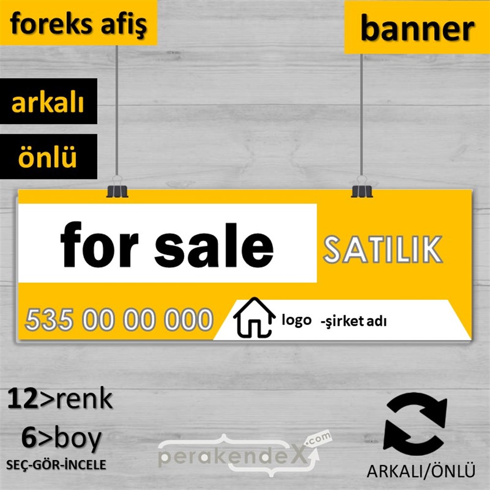 İngilizce Satılık Yazısı 003 SERT PLASTİK POSTER,  AFİŞ (BANNER) -dikdörtgen,çift yön baskısert plastik poster,  afiş
