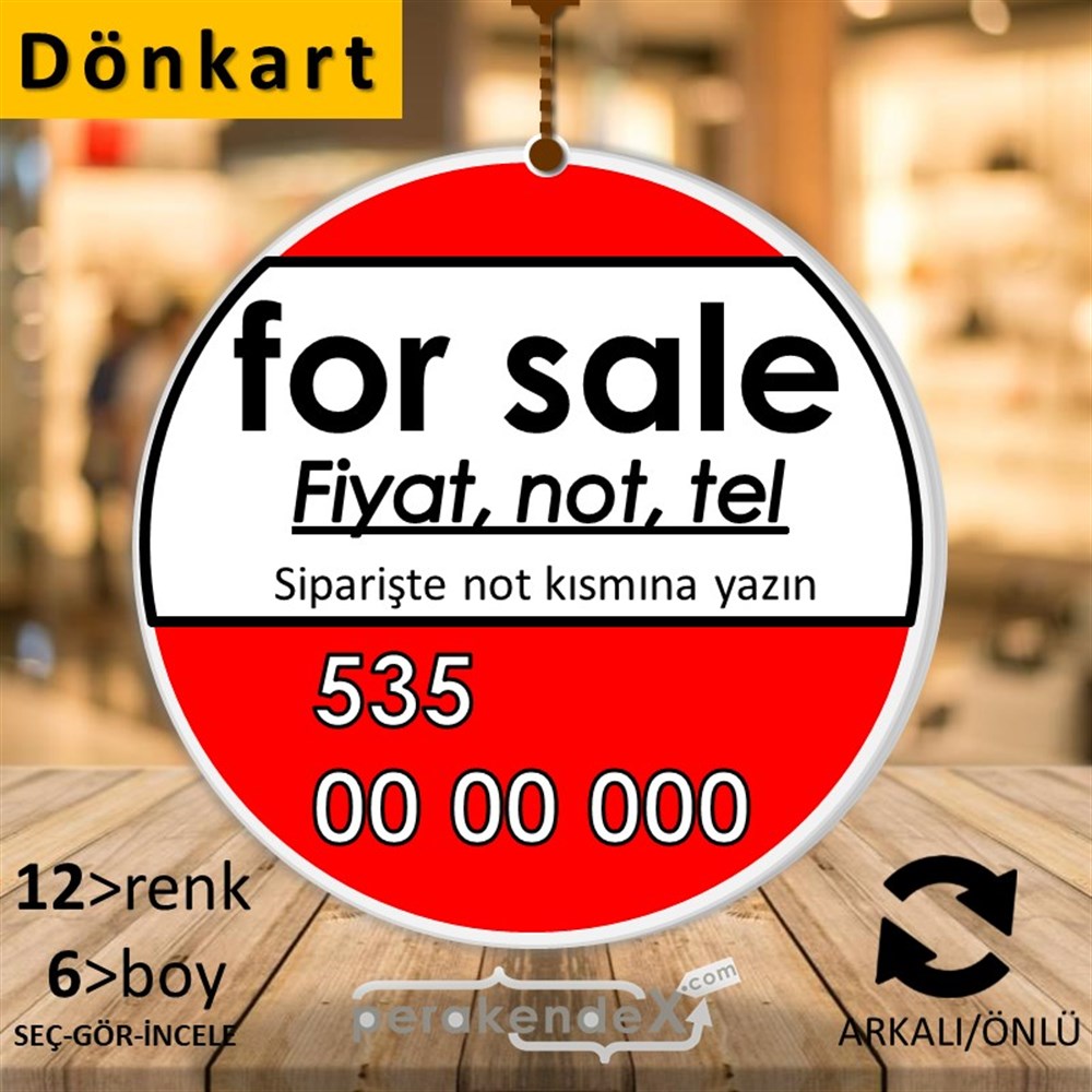 İngilizce Satılık Yazısı 005 DÖNKART -oval,çift yön baskıdön-kart