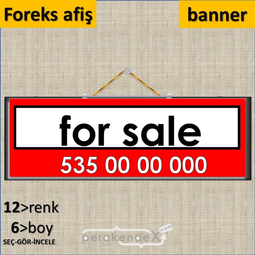 İngilizce Satılık Yazısı 005 SERT PLASTİK POSTER,  AFİŞ (BANNER) -dikdörtgen,tek yön baskısert plastik poster,  afiş