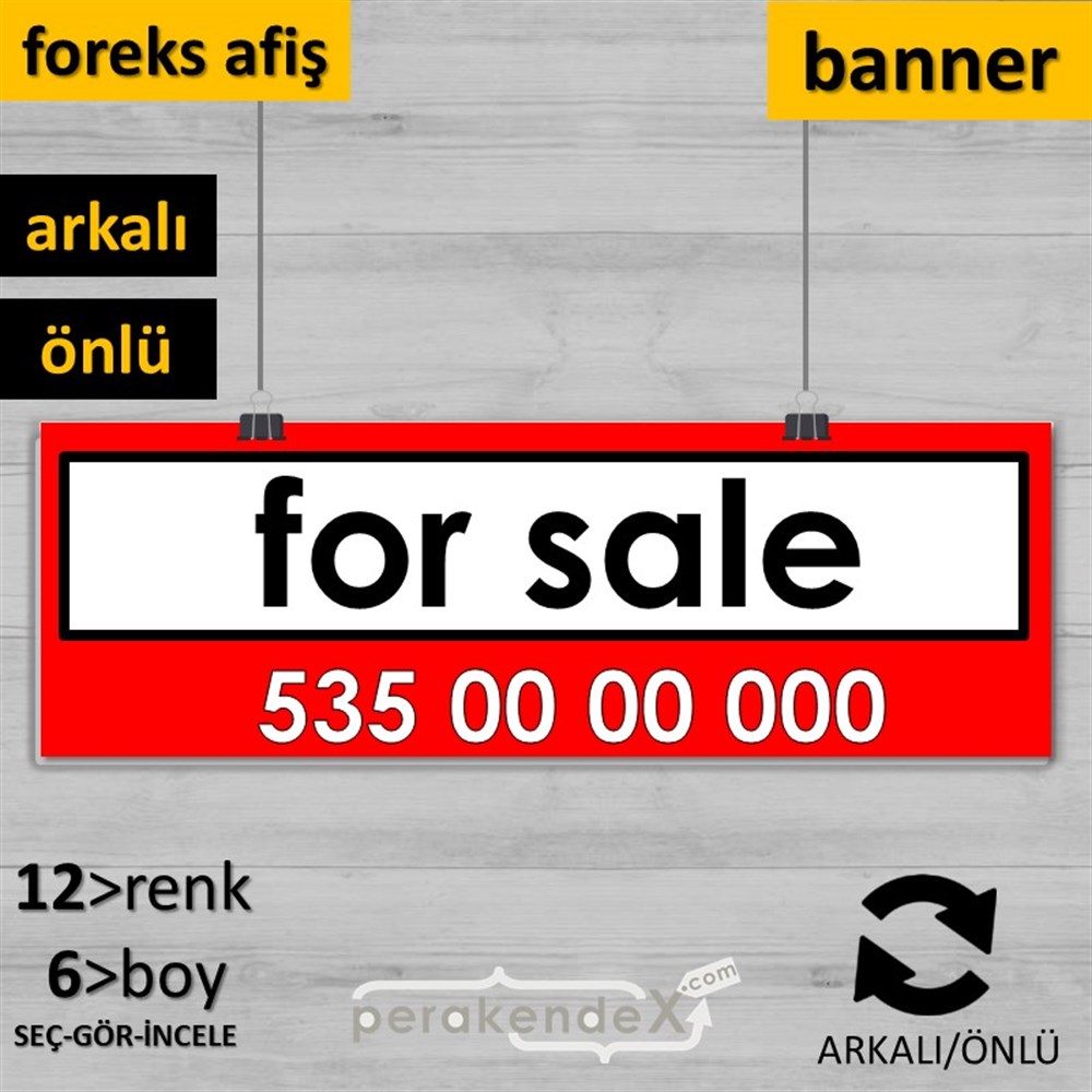 İngilizce Satılık Yazısı 005 SERT PLASTİK POSTER,  AFİŞ (BANNER) -dikdörtgen,çift yön baskısert plastik poster,  afiş