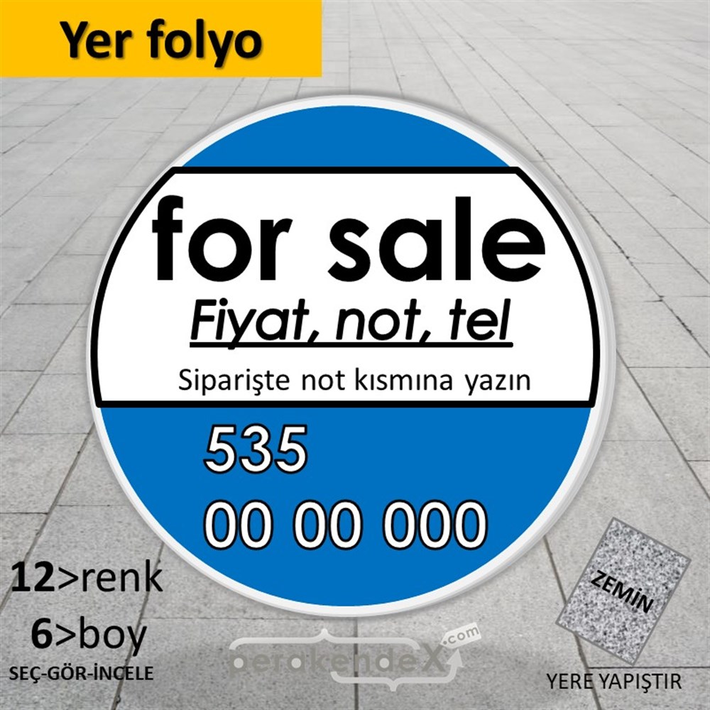 İngilizce Satılık Yazısı 005 YER - ZEMİN FOLYO,  VİNİL -oval,tek yön baskıyer - zemin folyo,  vinil