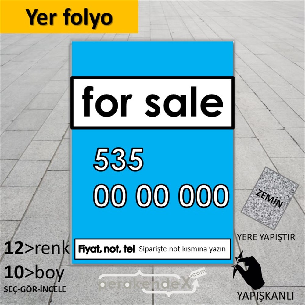İngilizce Satılık Yazısı 005 YER - ZEMİN FOLYO,  VİNİL -dikdörtgen,tek yön baskıyer - zemin folyo,  vinil