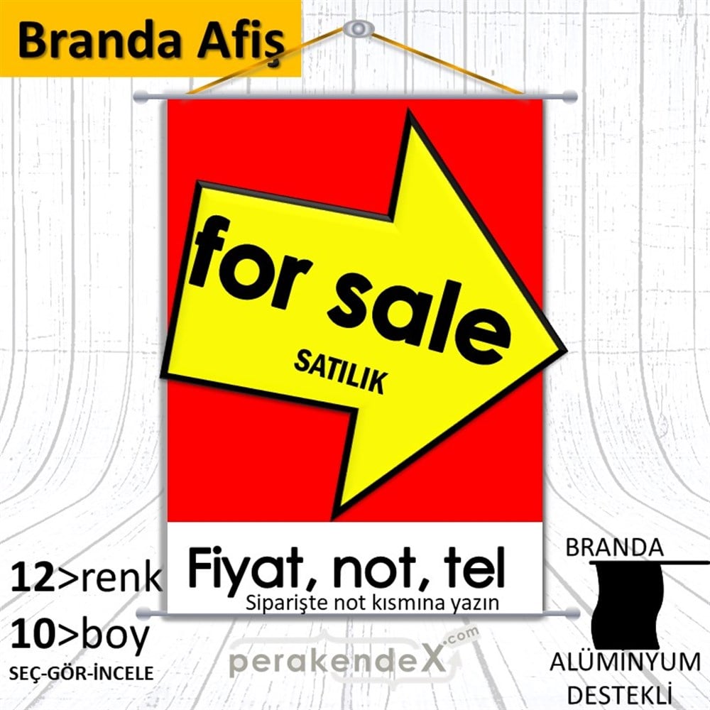 İngilizce Satılık Yazısı 007 BRANDA POSTER,  AFİŞ -dikdörtgen,tek yön baskıbranda poster,  afiş