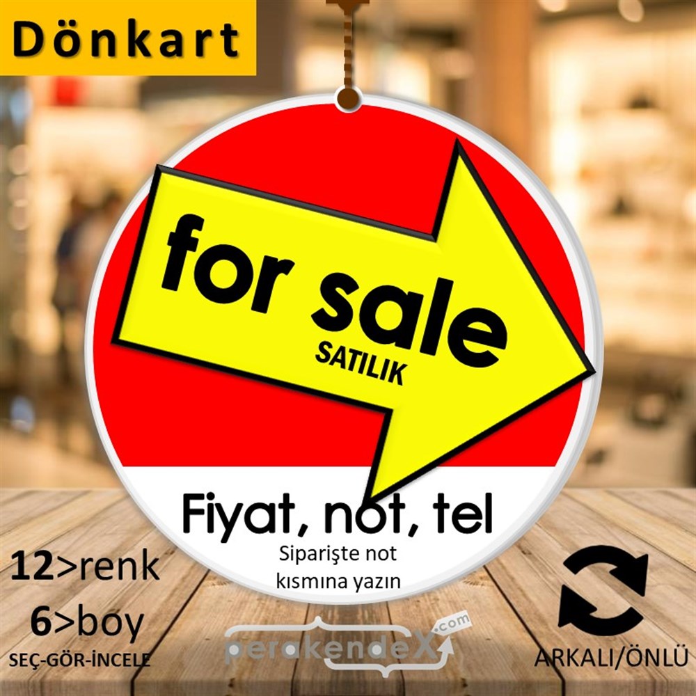 İngilizce Satılık Yazısı 007 DÖNKART -oval,çift yön baskıdön-kart
