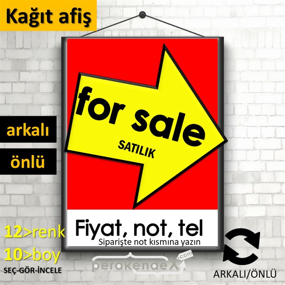 İngilizce Satılık Yazısı 007 KAĞIT POSTER,  AFİŞ -dikdörtgen,çift yön baskıkağıt poster,  afiş