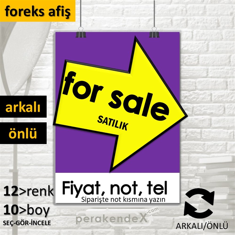 İngilizce Satılık Yazısı 007 SERT PLASTİK POSTER,  AFİŞ -dikdörtgen,çift yön baskısert plastik poster,  afiş