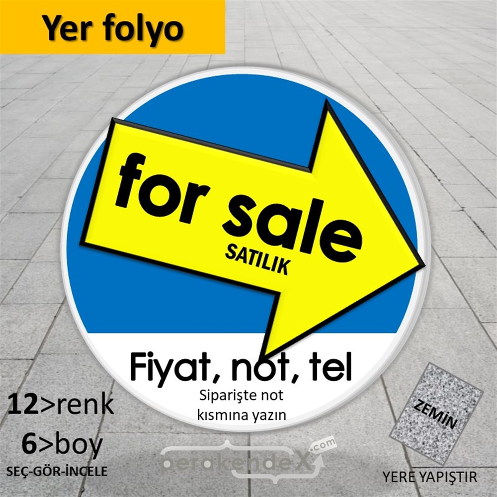 İngilizce Satılık Yazısı 007 YER - ZEMİN FOLYO,  VİNİL -oval,tek yön baskıyer - zemin folyo,  vinil