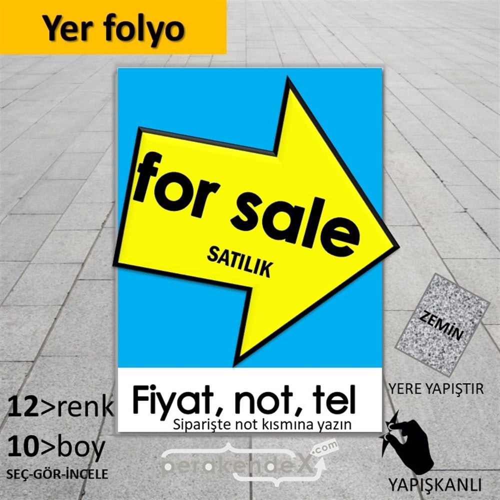 İngilizce Satılık Yazısı 007 YER - ZEMİN FOLYO,  VİNİL -dikdörtgen,tek yön baskıyer - zemin folyo,  vinil