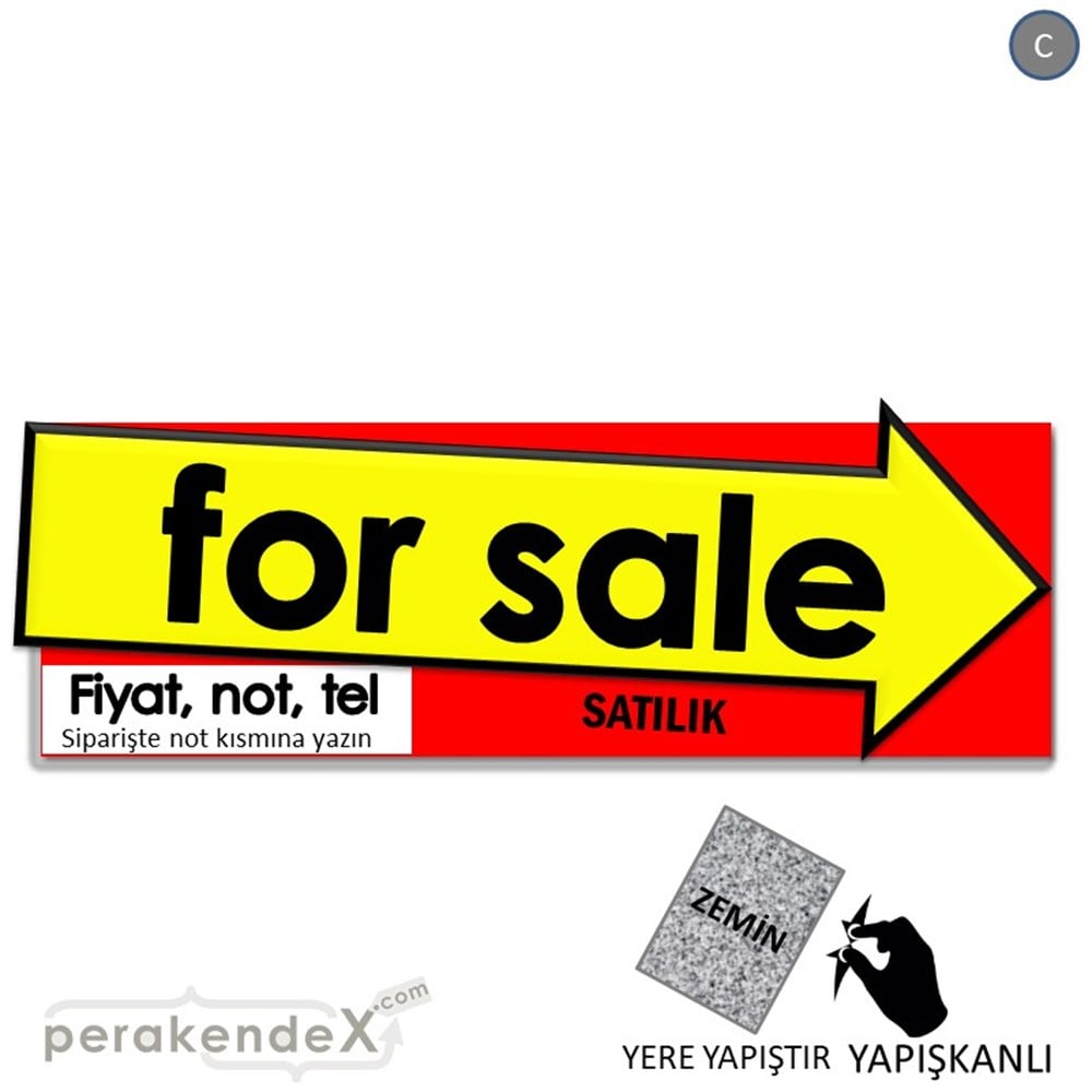İngilizce Satılık Yazısı 007 YER - ZEMİN FOLYO,  VİNİL (BANNER) -dikdörtgen,tek yön baskıyer - zemin folyo,  vinil