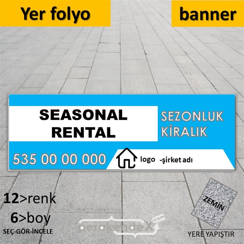 İngilizce Sezonluk Kiralık Yazısı 004 YER - ZEMİN FOLYO,  VİNİL (BANNER) -dikdörtgen,tek yön baskıyer - zemin folyo,  vinil