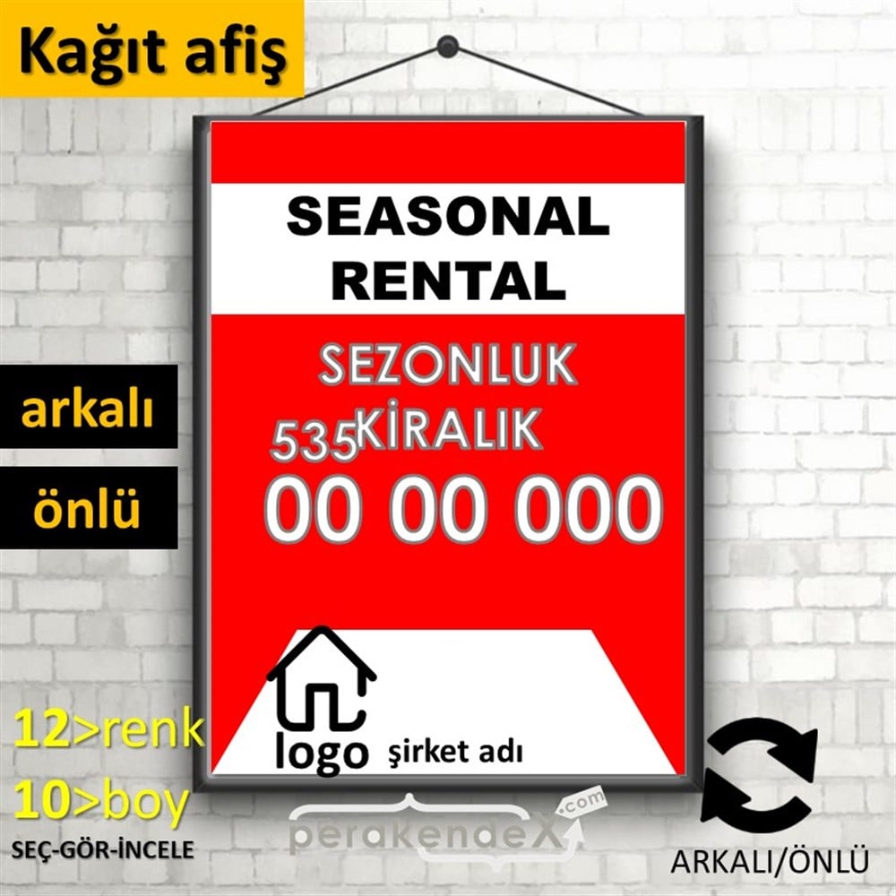 İngilizce Sezonluk Kiralık Yazısı 004 KAĞIT POSTER,  AFİŞ -dikdörtgen,çift yön baskıkağıt poster,  afiş