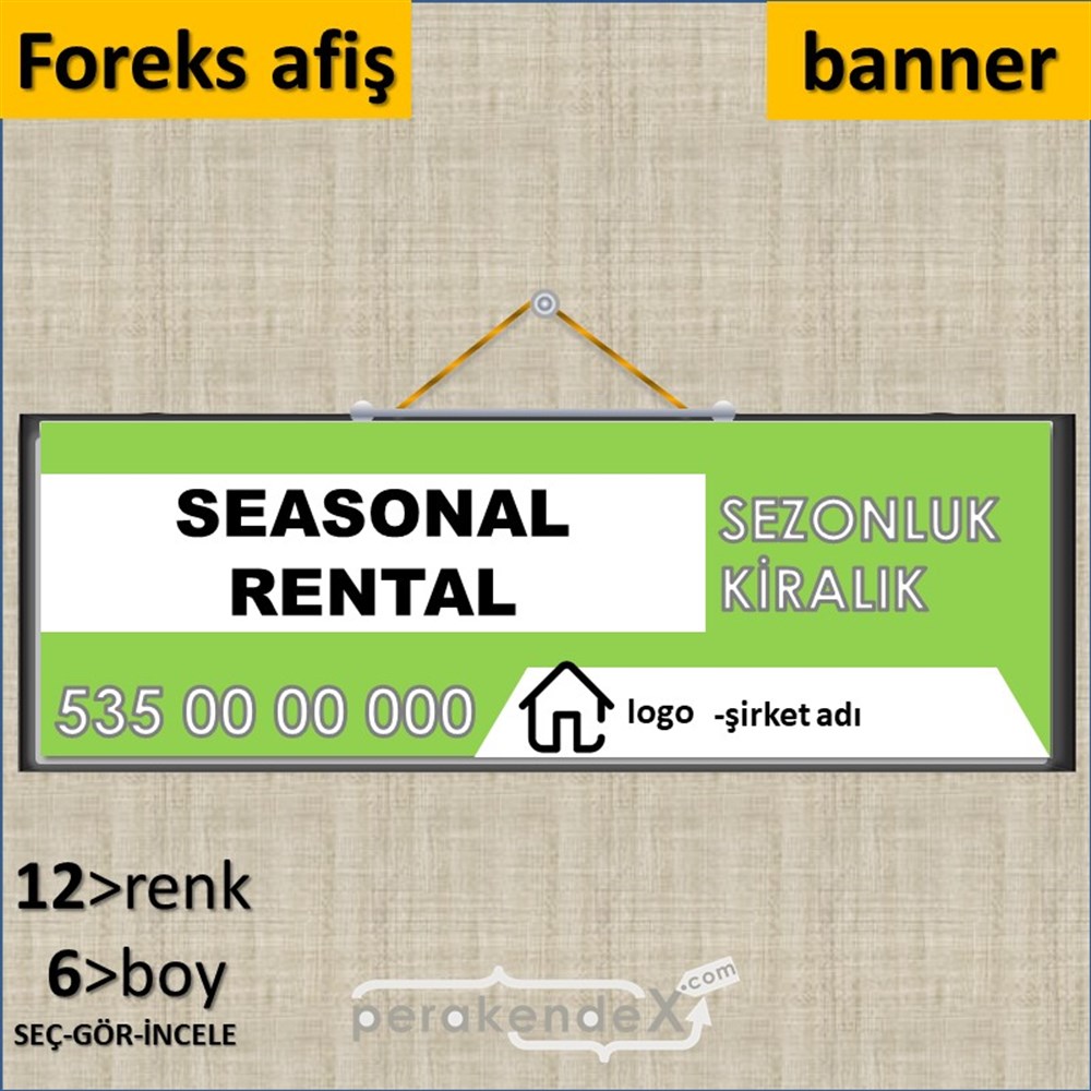 İngilizce Sezonluk Kiralık Yazısı 004 SERT PLASTİK POSTER,  AFİŞ (BANNER) -dikdörtgen,tek yön baskısert plastik poster,  afiş