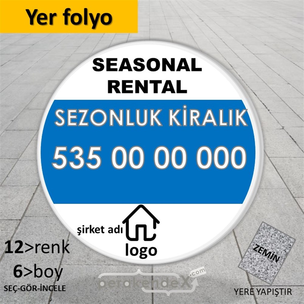 İngilizce Sezonluk Kiralık Yazısı 004 YER - ZEMİN FOLYO,  VİNİL -oval,tek yön baskıyer - zemin folyo,  vinil