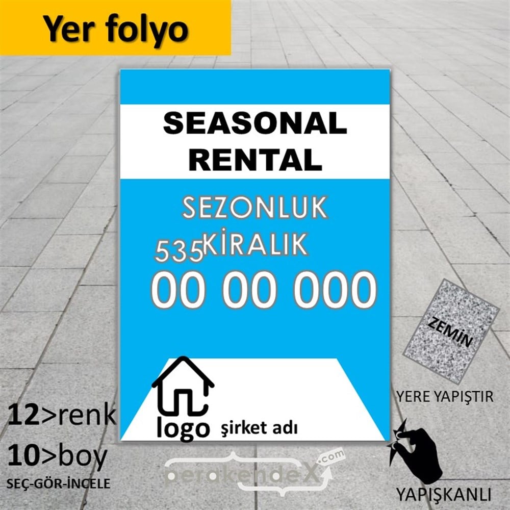 İngilizce Sezonluk Kiralık Yazısı 004 YER - ZEMİN FOLYO,  VİNİL -dikdörtgen,tek yön baskıyer - zemin folyo,  vinil