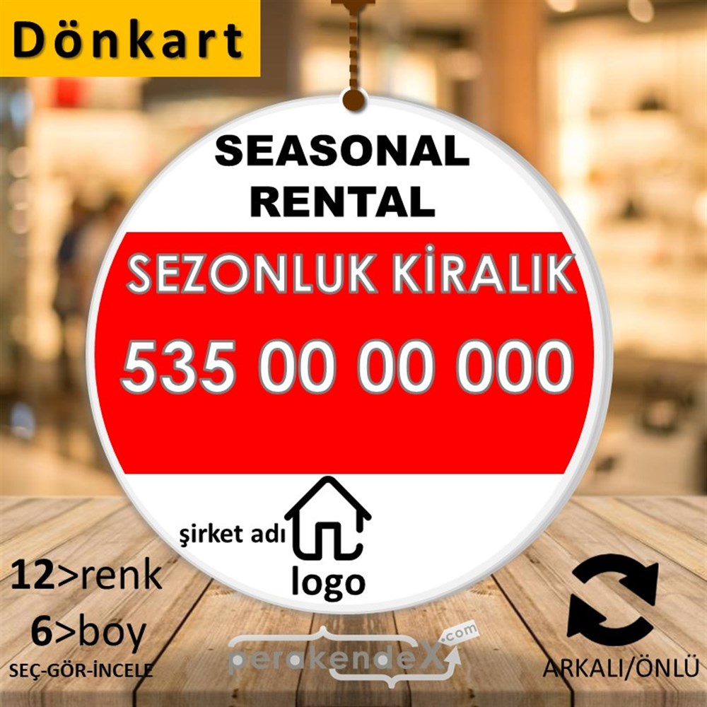 İngilizce Sezonluk Kiralık Yazısı 004 DÖNKART -oval,çift yön baskıdön-kart
