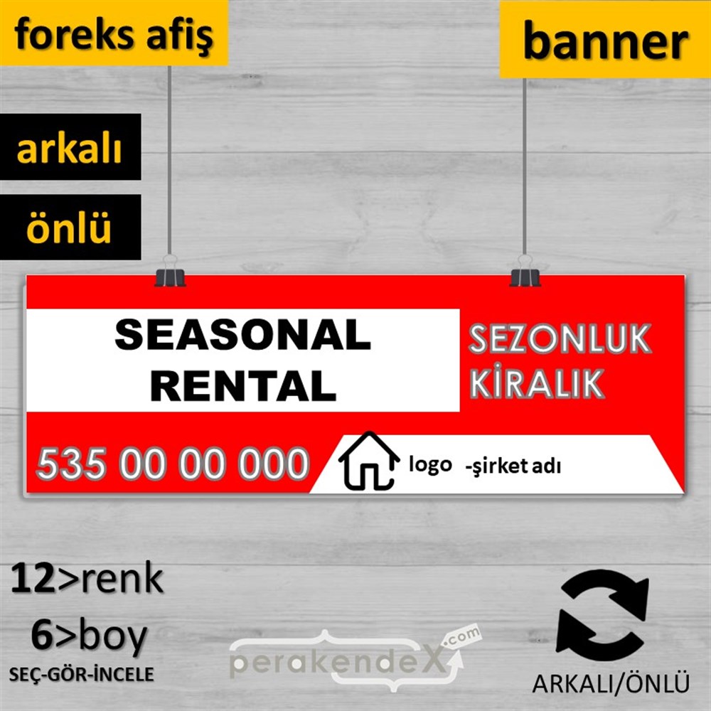 İngilizce Sezonluk Kiralık Yazısı 004 SERT PLASTİK POSTER,  AFİŞ (BANNER) -dikdörtgen,çift yön baskısert plastik poster,  afiş