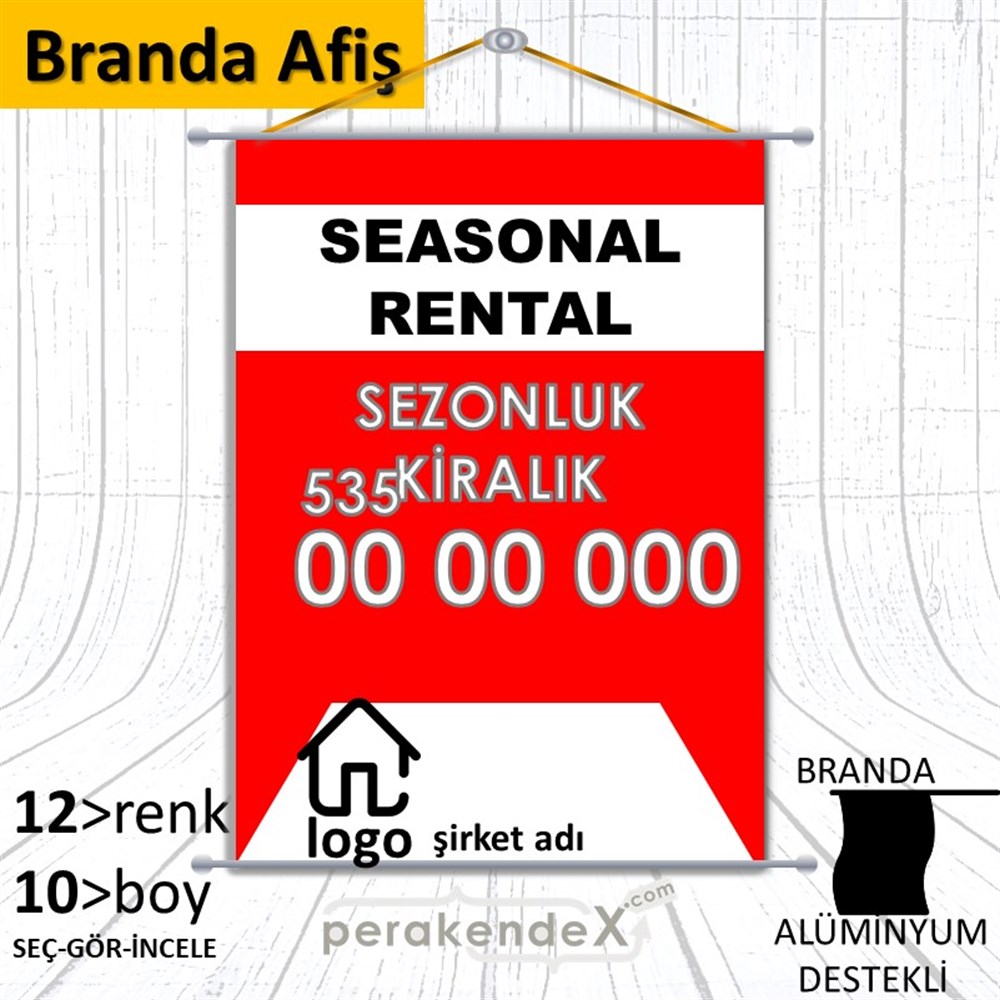 İngilizce Sezonluk Kiralık Yazısı 004 BRANDA POSTER,  AFİŞ -dikdörtgen,tek yön baskıbranda poster,  afiş