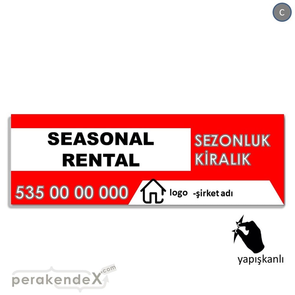 İngilizce Sezonluk Kiralık Yazısı 004 VİTRİN, CAM FOLYO,  VİNİL (BANNER) -dikdörtgen,tek yön baskıvitrin - cam folyo,  vinil