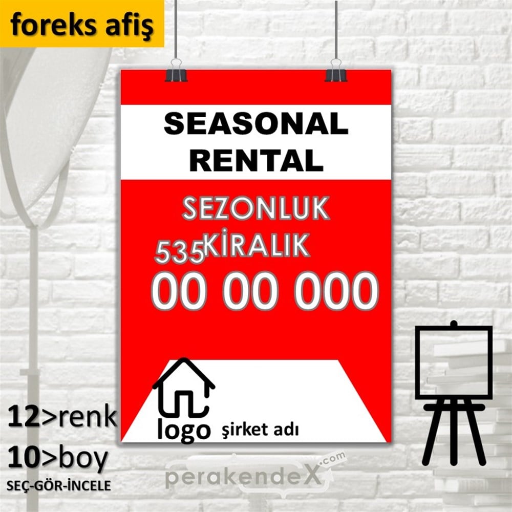 İngilizce Sezonluk Kiralık Yazısı 004 SERT PLASTİK POSTER,  AFİŞ -dikdörtgen,tek yön baskısert plastik poster,  afiş
