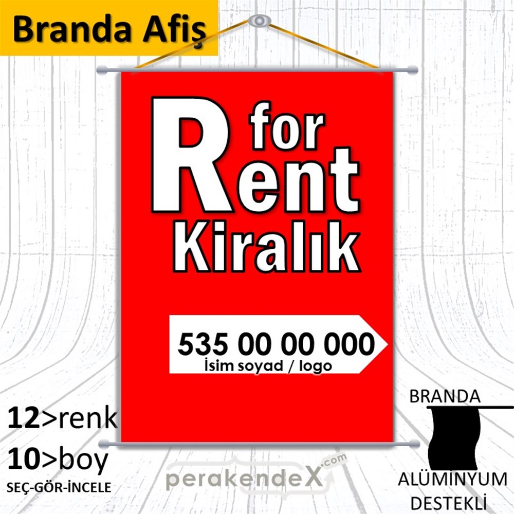 İngilizce Tr Kiralık Yazısı 008 BRANDA POSTER,  AFİŞ -dikdörtgen,tek yön baskıbranda poster,  afiş