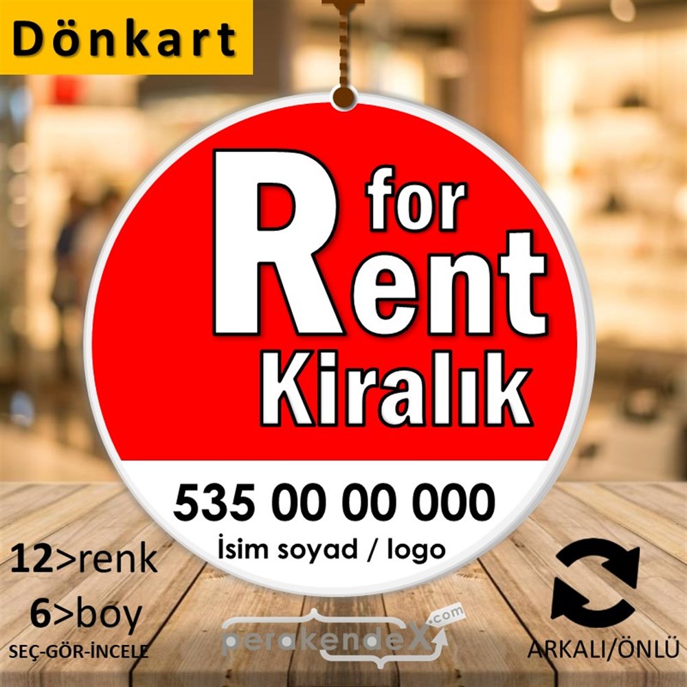 İngilizce Tr Kiralık Yazısı 008 DÖNKART -oval,çift yön baskıdön-kart