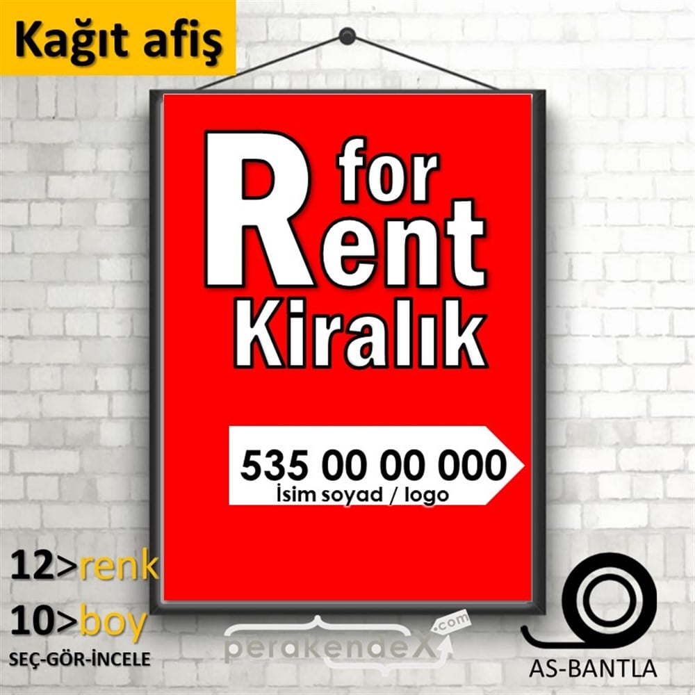 İngilizce Tr Kiralık Yazısı 008 KAĞIT POSTER,  AFİŞ -dikdörtgen,tek yön baskıkağıt poster,  afiş