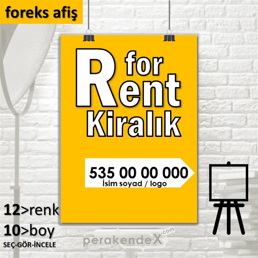 İngilizce Tr Kiralık Yazısı 008 SERT PLASTİK POSTER,  AFİŞ -dikdörtgen,tek yön baskısert plastik poster,  afiş
