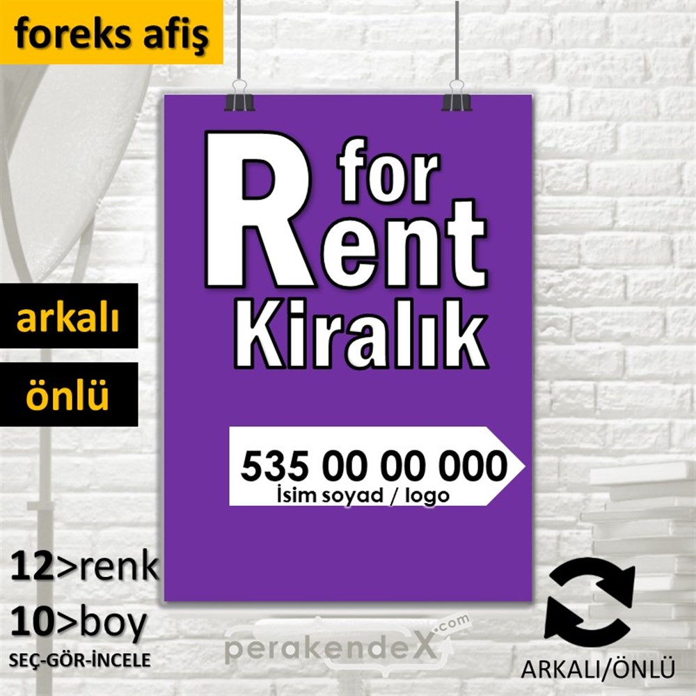 İngilizce Tr Kiralık Yazısı 008 SERT PLASTİK POSTER,  AFİŞ -dikdörtgen,çift yön baskısert plastik poster,  afiş