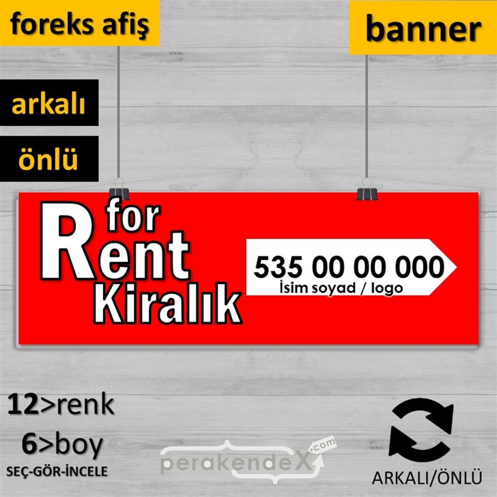 İngilizce Tr Kiralık Yazısı 008 SERT PLASTİK POSTER,  AFİŞ (BANNER) -dikdörtgen,çift yön baskısert plastik poster,  afiş