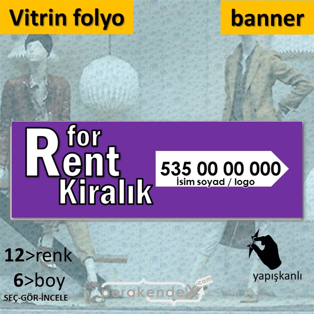 İngilizce Tr Kiralık Yazısı 008 VİTRİN, CAM FOLYO,  VİNİL (BANNER) -dikdörtgen,tek yön baskıvitrin - cam folyo,  vinil