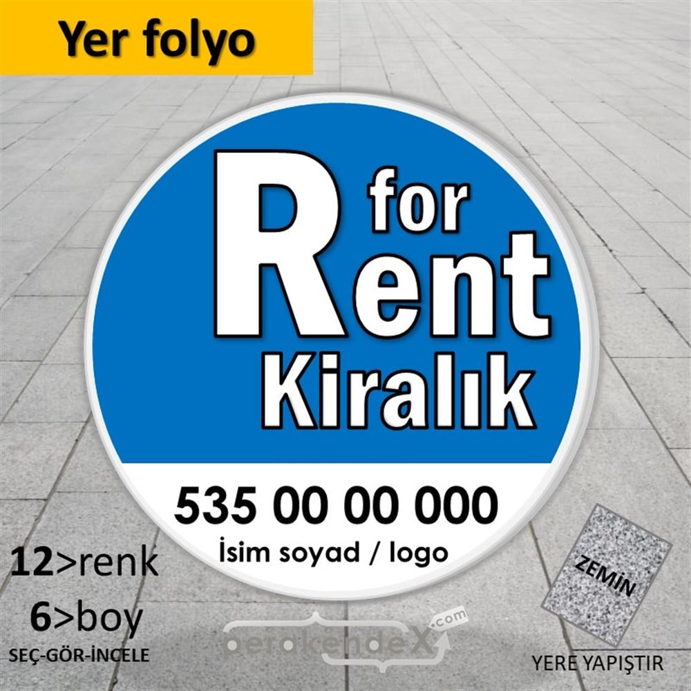 İngilizce Tr Kiralık Yazısı 008 YER - ZEMİN FOLYO,  VİNİL -oval,tek yön baskıyer - zemin folyo,  vinil