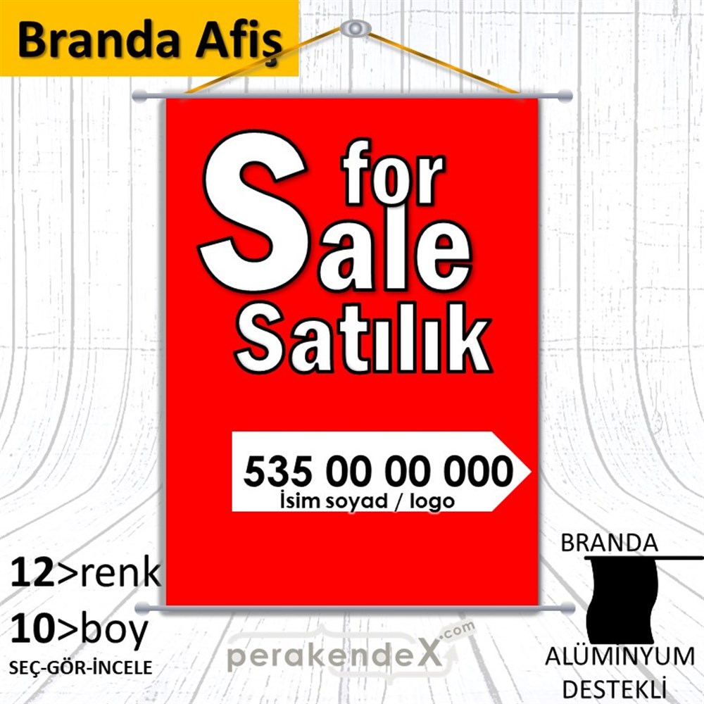 İngilizce Tr Satılık Yazısı 008 BRANDA POSTER,  AFİŞ -dikdörtgen,tek yön baskıbranda poster,  afiş