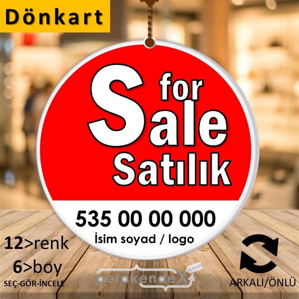 İngilizce Tr Satılık Yazısı 008 DÖNKART -oval,çift yön baskıdön-kart