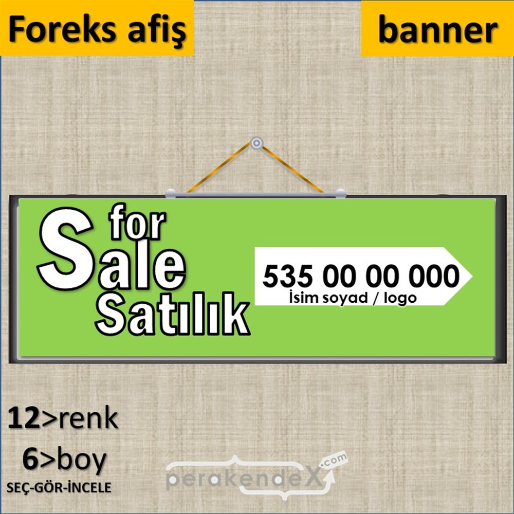 İngilizce Tr Satılık Yazısı 008 SERT PLASTİK POSTER,  AFİŞ (BANNER) -dikdörtgen,tek yön baskısert plastik poster,  afiş