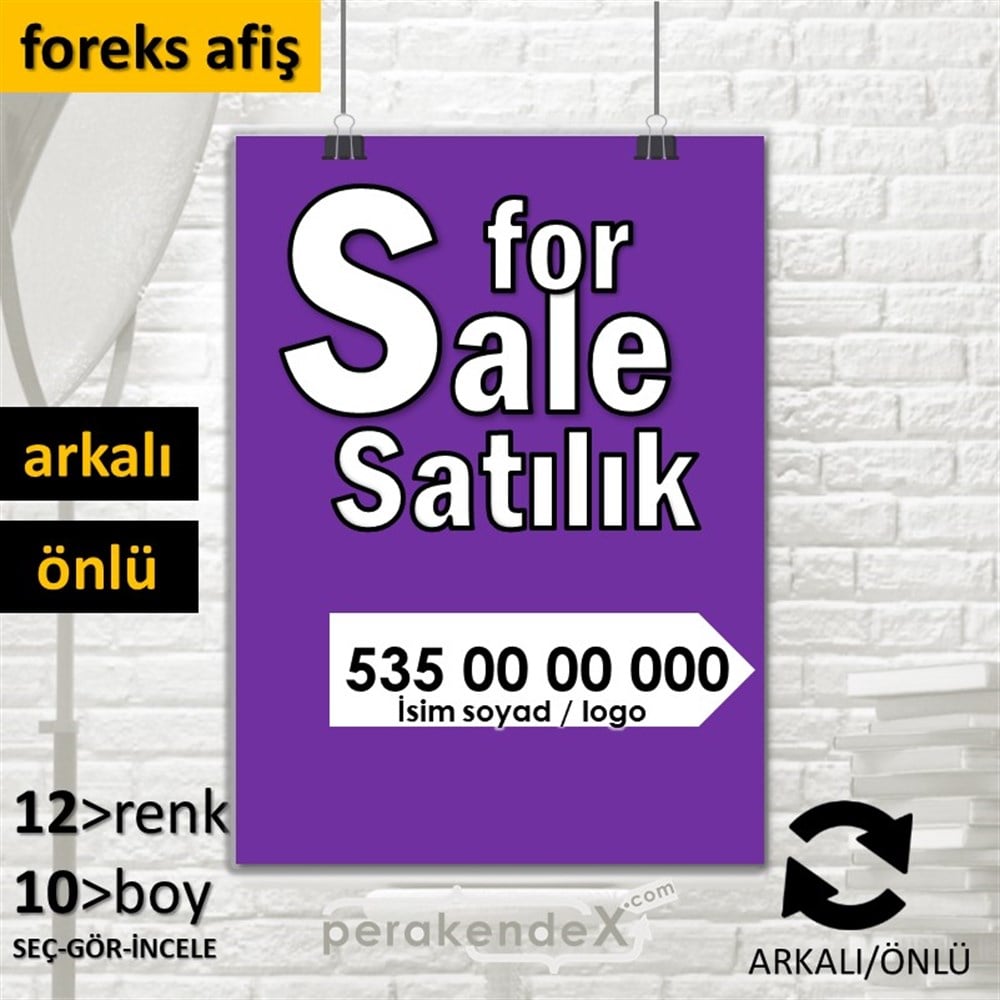 İngilizce Tr Satılık Yazısı 008 SERT PLASTİK POSTER,  AFİŞ -dikdörtgen,çift yön baskısert plastik poster,  afiş