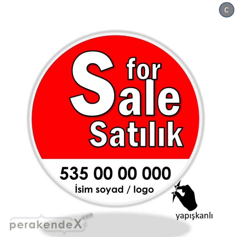 İngilizce Tr Satılık Yazısı 008 VİTRİN - CAM FOLYO,  VİNİL -oval,tek yön baskıvitrin - cam folyo,  vinil