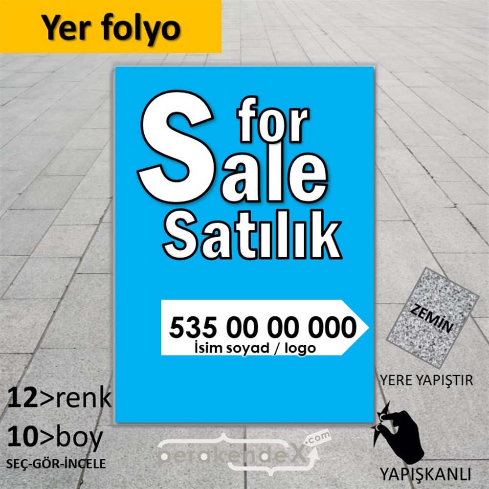 İngilizce Tr Satılık Yazısı 008 YER - ZEMİN FOLYO,  VİNİL -dikdörtgen,tek yön baskıyer - zemin folyo,  vinil