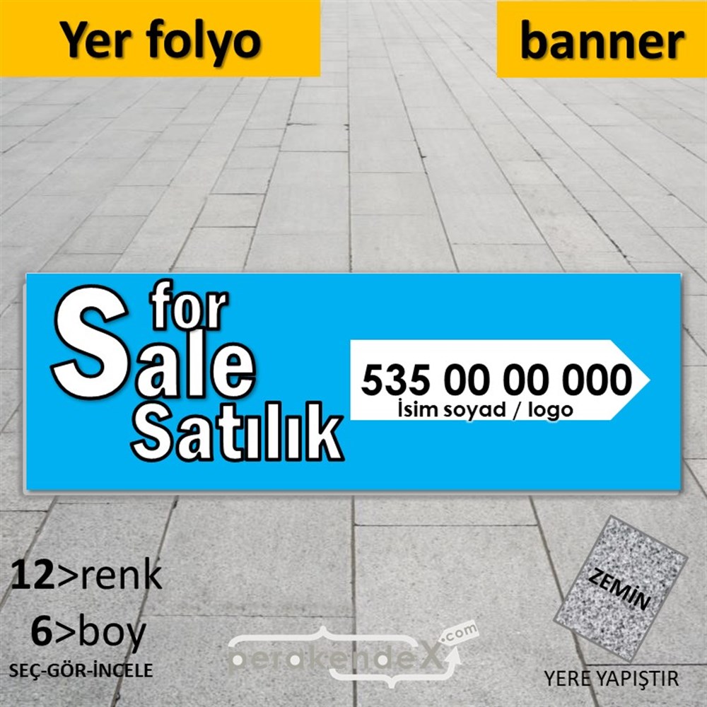 İngilizce Tr Satılık Yazısı 008 YER - ZEMİN FOLYO,  VİNİL (BANNER) -dikdörtgen,tek yön baskıyer - zemin folyo,  vinil