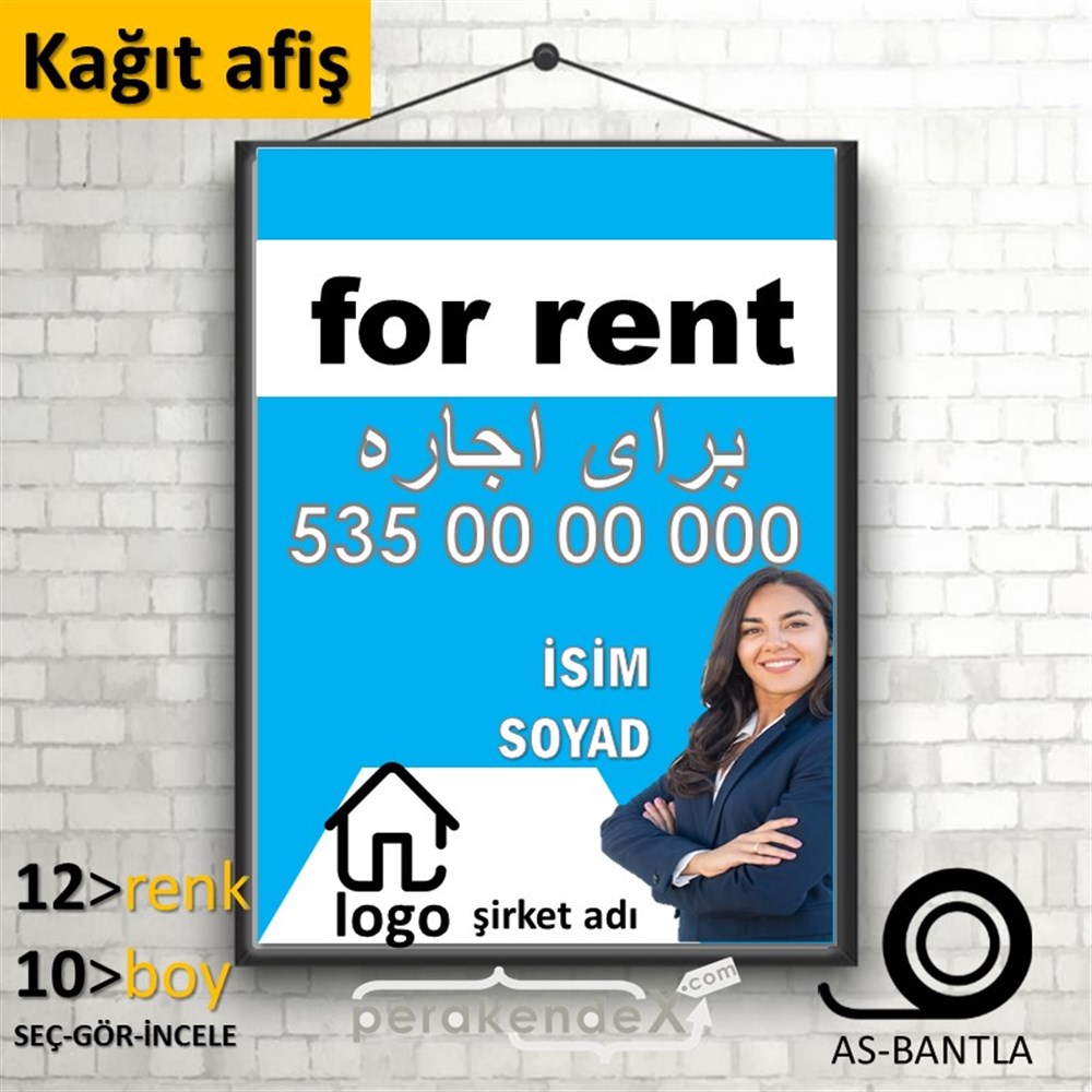İran Ca Farsça Kiralık Yazısı 002 KAĞIT POSTER,  AFİŞ -dikdörtgen,tek yön baskıkağıt poster,  afiş