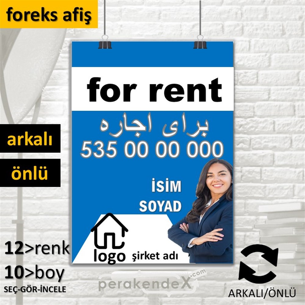 İran Ca Farsça Kiralık Yazısı 002 SERT PLASTİK POSTER,  AFİŞ -dikdörtgen,çift yön baskısert plastik poster,  afiş