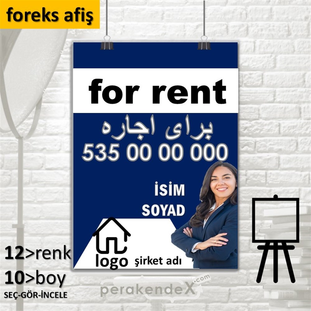 İran Ca Farsça Kiralık Yazısı 002 SERT PLASTİK POSTER,  AFİŞ -dikdörtgen,tek yön baskısert plastik poster,  afiş