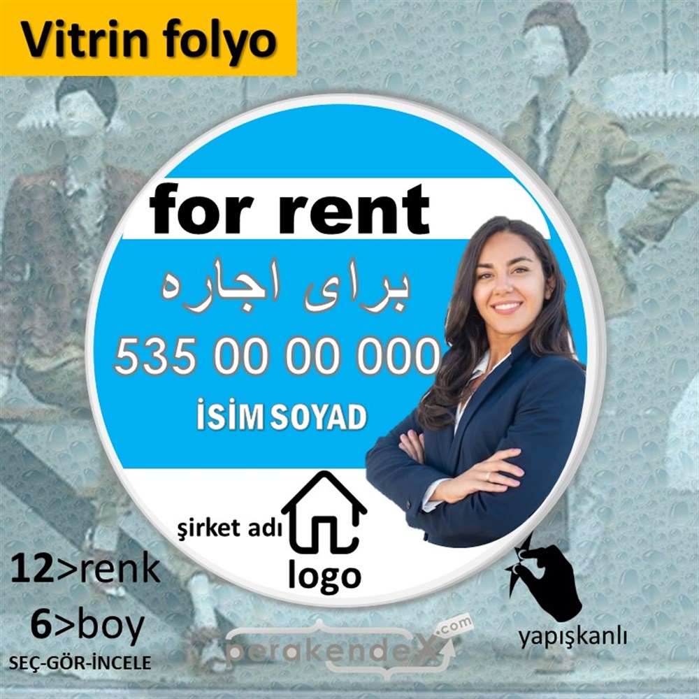 İran Ca Farsça Kiralık Yazısı 002 VİTRİN - CAM FOLYO,  VİNİL -oval,tek yön baskıvitrin - cam folyo,  vinil