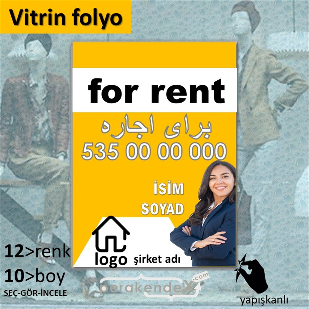 İran Ca Farsça Kiralık Yazısı 002 VİTRİN - CAM FOLYO,  VİNİL -dikdörtgen,tek yön baskıvitrin - cam folyo,  vinil