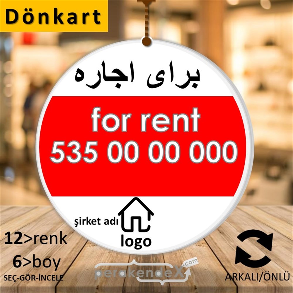 İranca Farça Kiralık Yazısı 003 DÖNKART -oval,çift yön baskıdön-kart