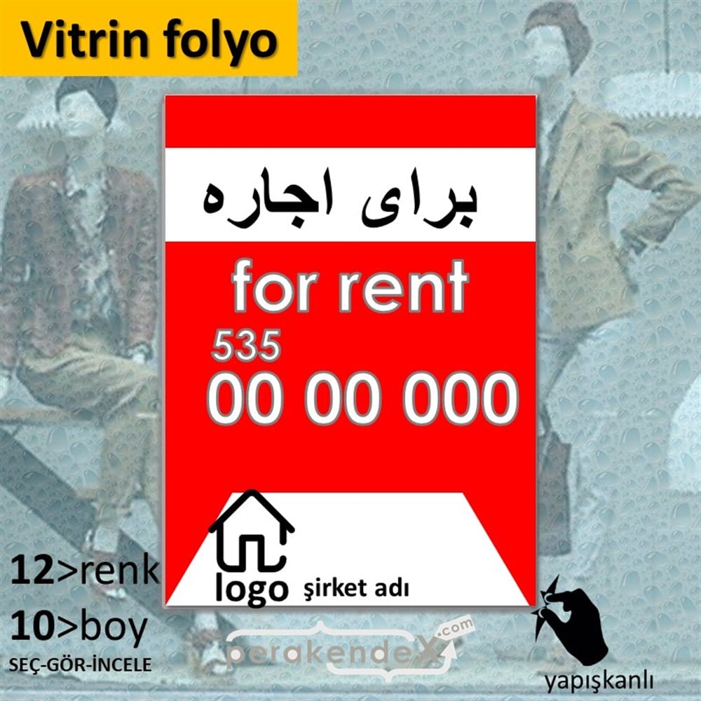 İranca Farça Kiralık Yazısı 003 VİTRİN - CAM FOLYO,  VİNİL -dikdörtgen,tek yön baskıvitrin - cam folyo,  vinil