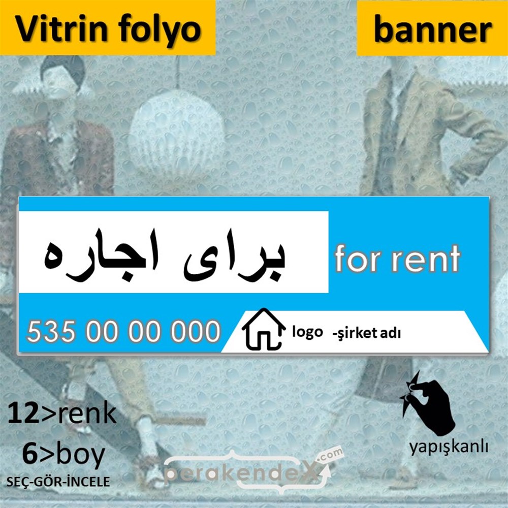 İranca Farça Kiralık Yazısı 003 VİTRİN, CAM FOLYO,  VİNİL (BANNER) -dikdörtgen,tek yön baskıvitrin - cam folyo,  vinil
